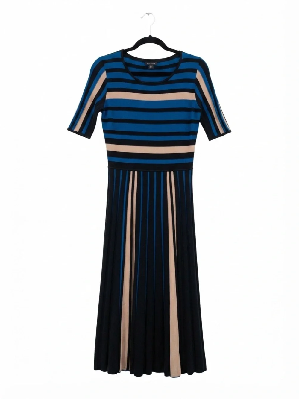 Ann Taylor Blue and Beige Striped Midi Dress